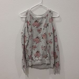 Long sleeve cut shoulder flower shirt